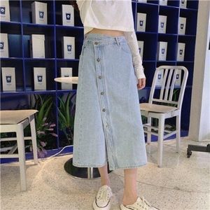 Denim High-rise Wrap A-line Casual Split Maxi Skirt, Ports 1961 Style